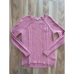 Gap Pink Cable Knit 100%Cotton Sweater Womens Small Crew Neck Long Sleeve Raglan